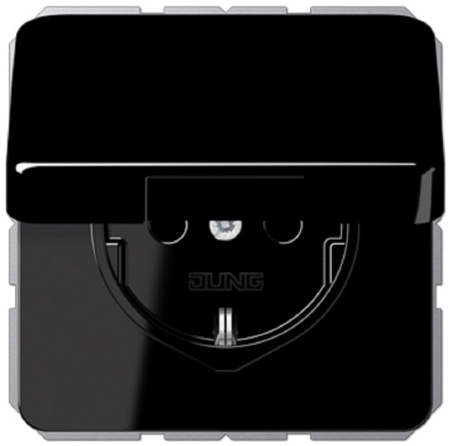 Розетка с заземлением без рамки Jung CD500 1-м. крышка шторки для IP44 черный картинка